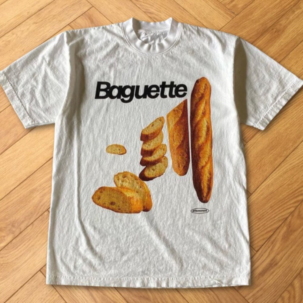 White Baguette Bread Food Illustration Minimal Graphic Tee